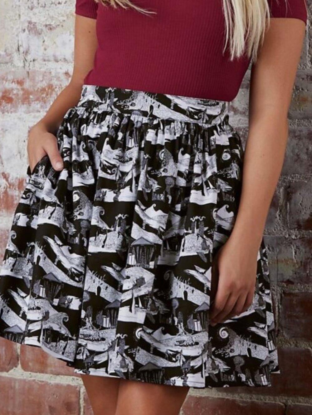 Disney Nightmare Before Christmas Jack Sally Pleated Skirt